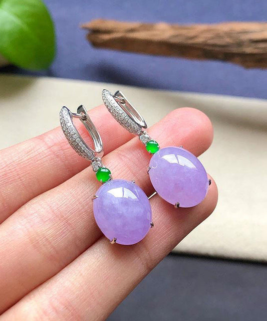 Fashion Purple Sterling Silver Inlaid Zircon Jade Drop Earrings AC1034