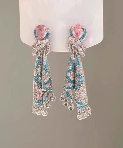 Fashion Tassel Earrings Silk Alloy Drop Zircon Rainbow