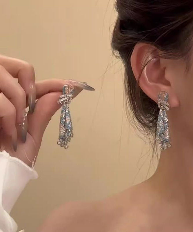 Fashion Tassel Earrings Silk Alloy Drop Zircon Rainbow