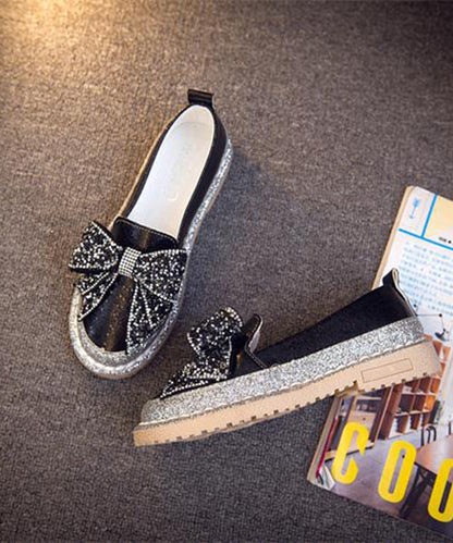 Zircon Splicing Red Penny Bow Fashion Loafers