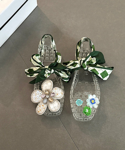 Red Flower Flats Square Out Shoes Fashion Toe Hollow