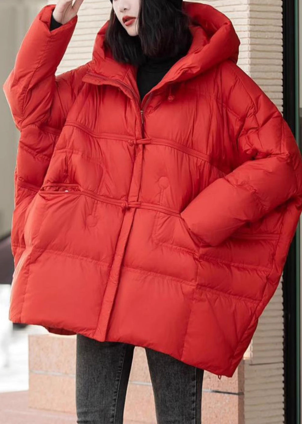 Fashion Red Oversized Duck Down Puffer Jacket Winter