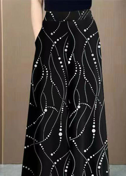 Draping Wide Pants Red Print Silk Ice Waist Fashion Leg High