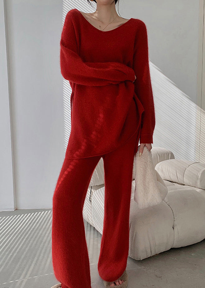 Fashion Red Sweaters And Pants Knit 2 Piece Outfit Fall WO031