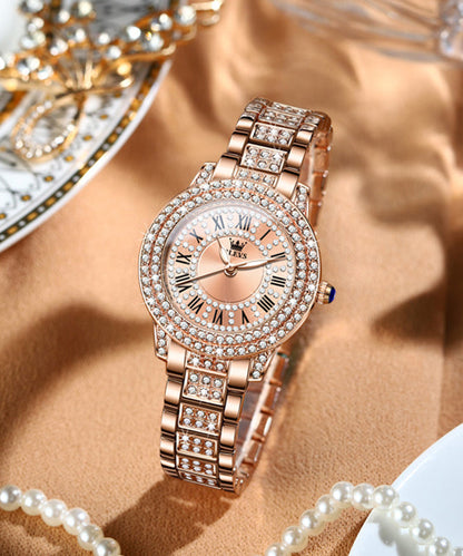 Stainless Steel Movement Quartz Zircon Rose Gold Fashion