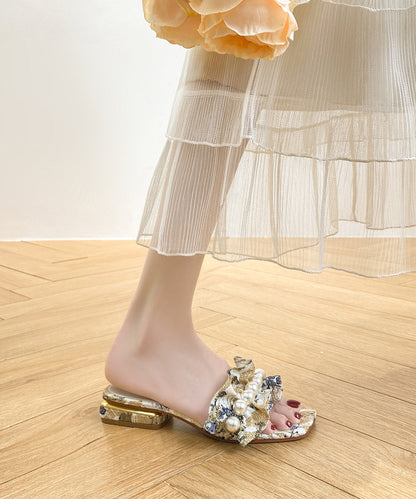 Toe Ruffled Peep Chunky Sandals Slide Pearl Fashion