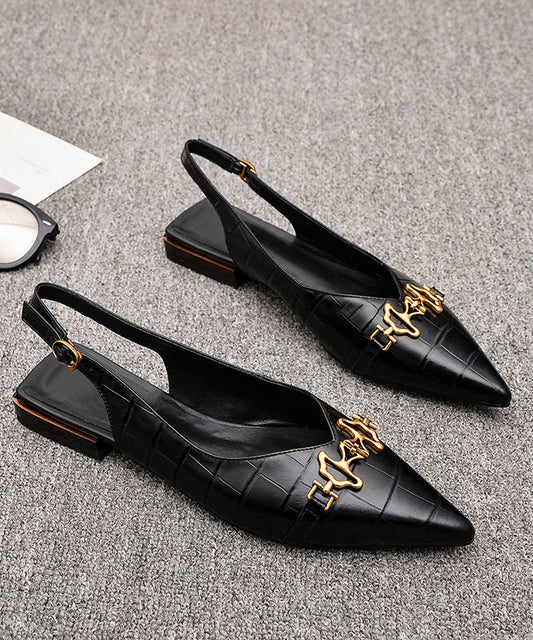Black Fashion Cowhide Sandals Leather Splicing Sequined Pointed