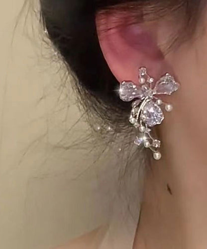 Pearl Copper Zircon Silk Fashion Earrings Floral Stud