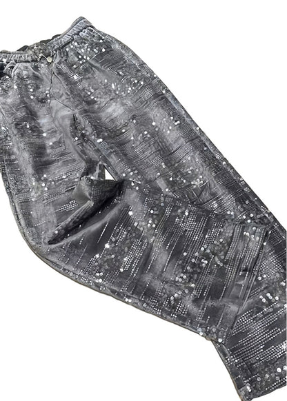 Fashion Silver Sequins Elastic Waist Straight Pants Spring BV041