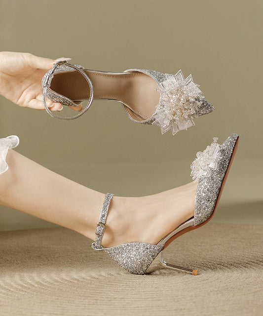 Fashion Splicing Sequins Pointed Silver Stiletto Heels High Toe