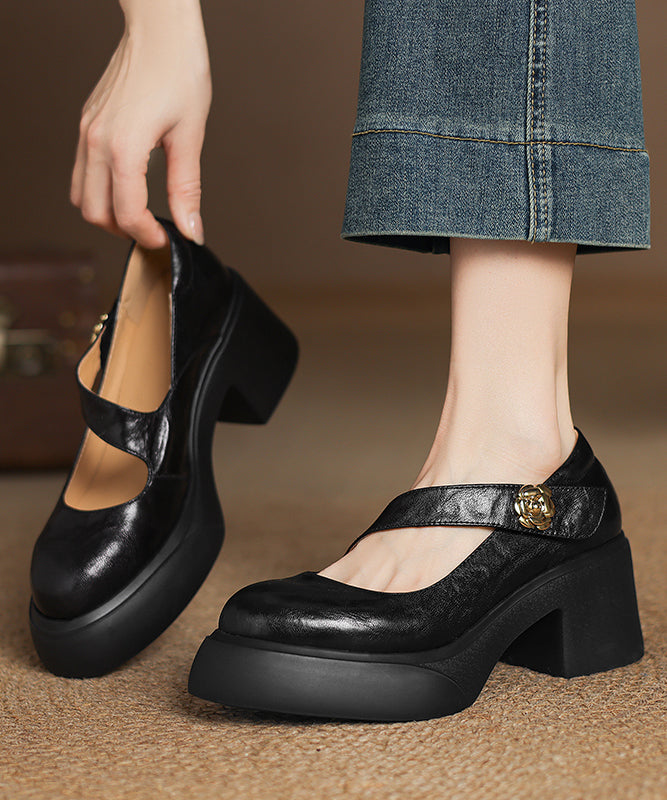Splicing Chunky Loafer Fashion Sheepskin Black Shoes
