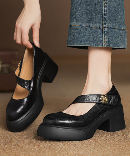 Splicing Chunky Loafer Fashion Sheepskin Black Shoes