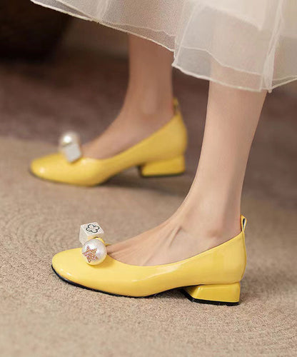 Fashion Splicing Chunky Penny Loafers Yellow Faux Leather QK037