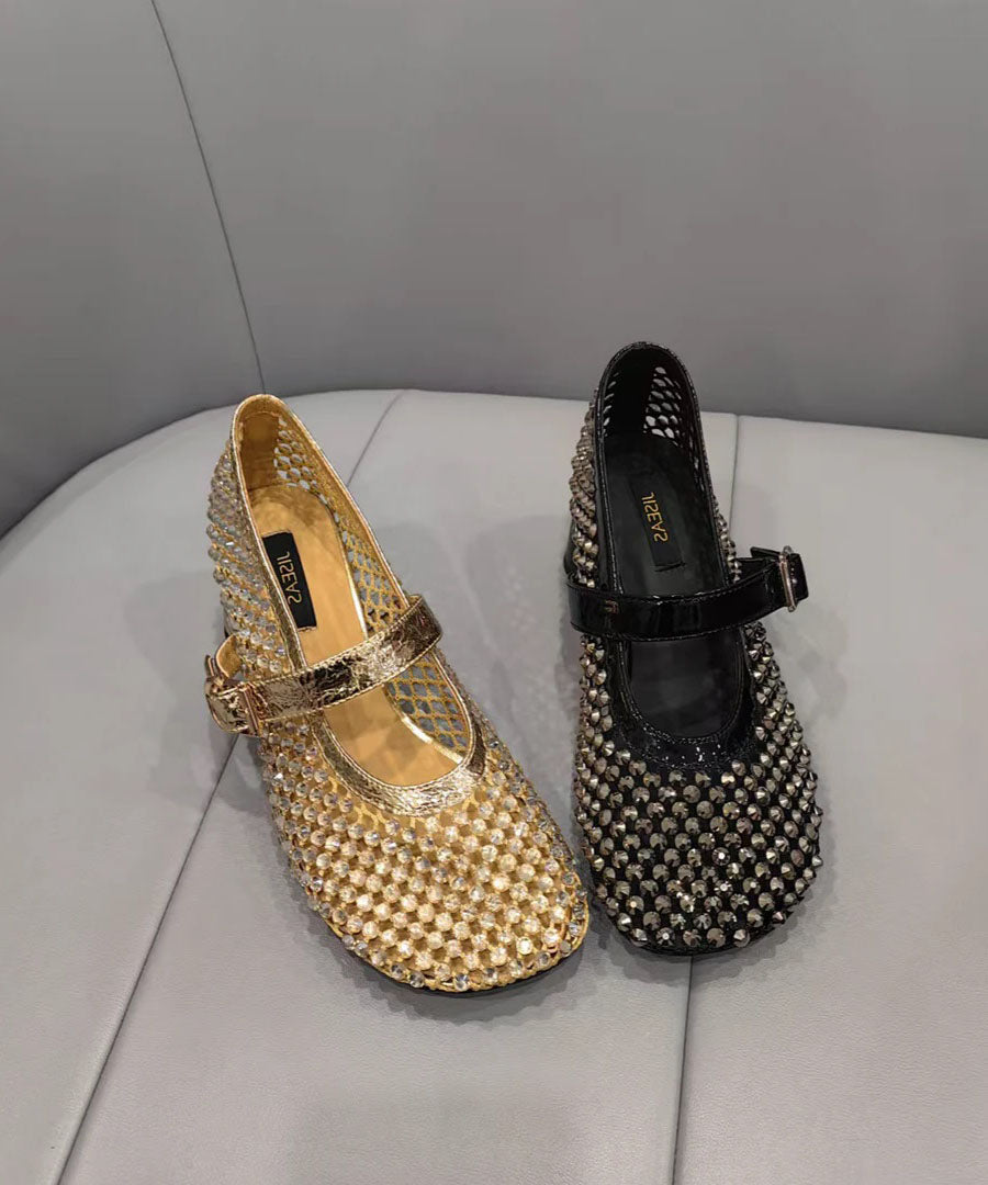 Fashion Black Mesh Zircon Breathable Splicing Chunky Shoes