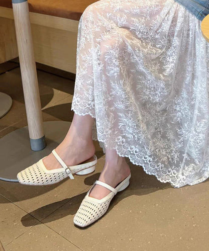 Fashion Faux Chunky Yellow Splicing Leather Slide Out Hollow