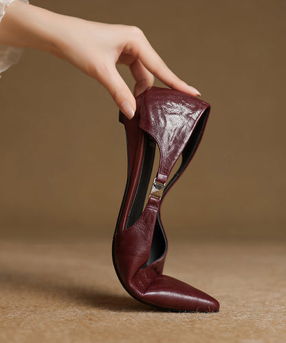 Fashion Toe Flats Hollow Out Pointed Sheepskin Splicing Red