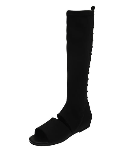 Bottes longues à épissures tendance en tissu élastique noir à bout ouvert XC1055