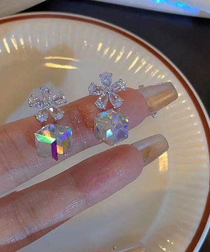 Crystal Sugar Fashion Drop Cube Silver Sterling Earrings