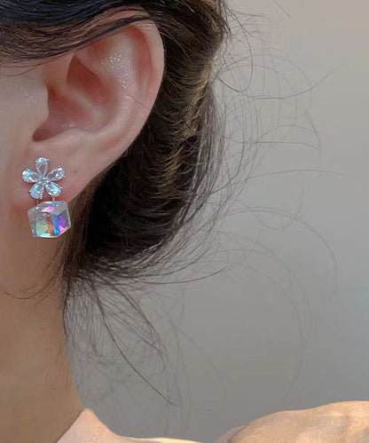 Crystal Sugar Fashion Drop Cube Silver Sterling Earrings