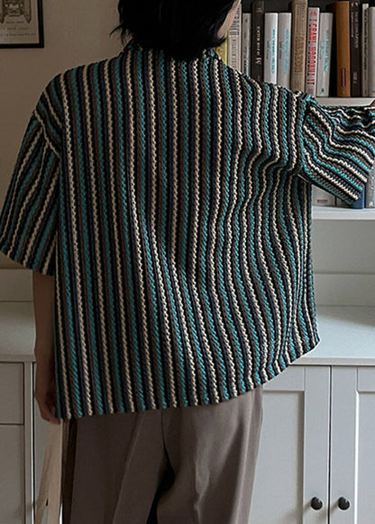 Pockets Summer Mens Shirts Button Striped Cotton Fashion