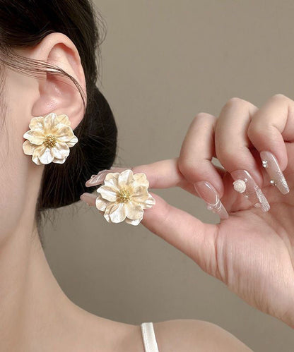 Copper Camellia Fashion Beige Acrylic Alloy Flower Stud Stylish