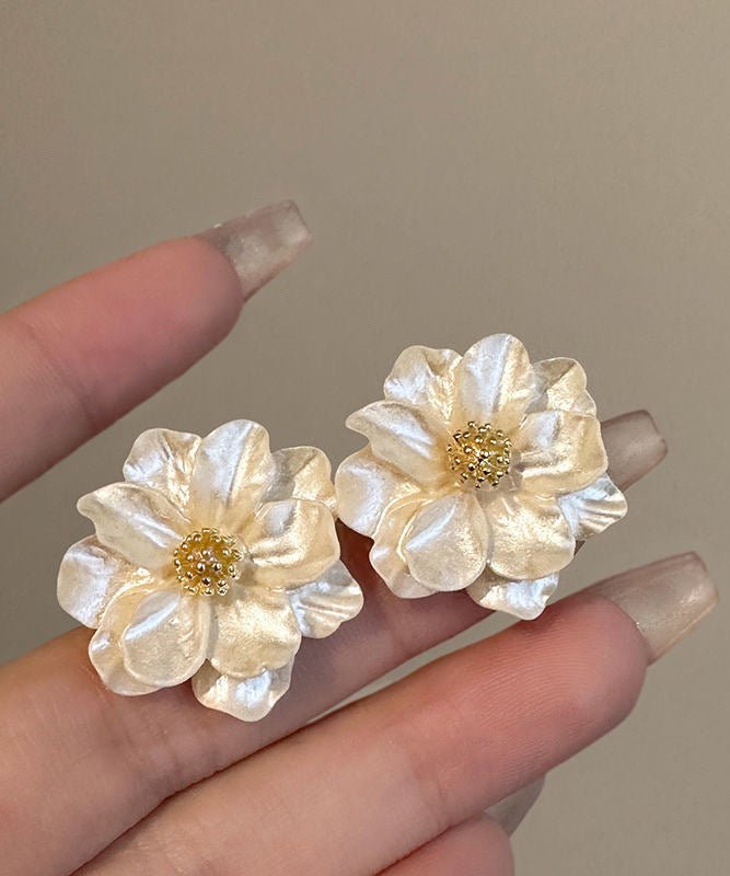 Copper Camellia Fashion Beige Acrylic Alloy Flower Stud Stylish