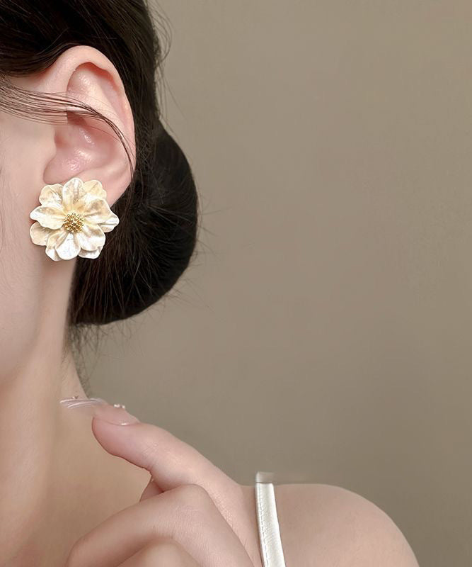 Copper Camellia Fashion Beige Acrylic Alloy Flower Stud Stylish