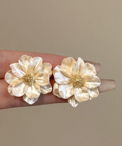Copper Camellia Fashion Beige Acrylic Alloy Flower Stud Stylish