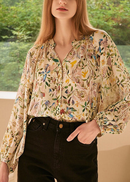 Shirts V Lantern Fashion Print Neck Sleeve