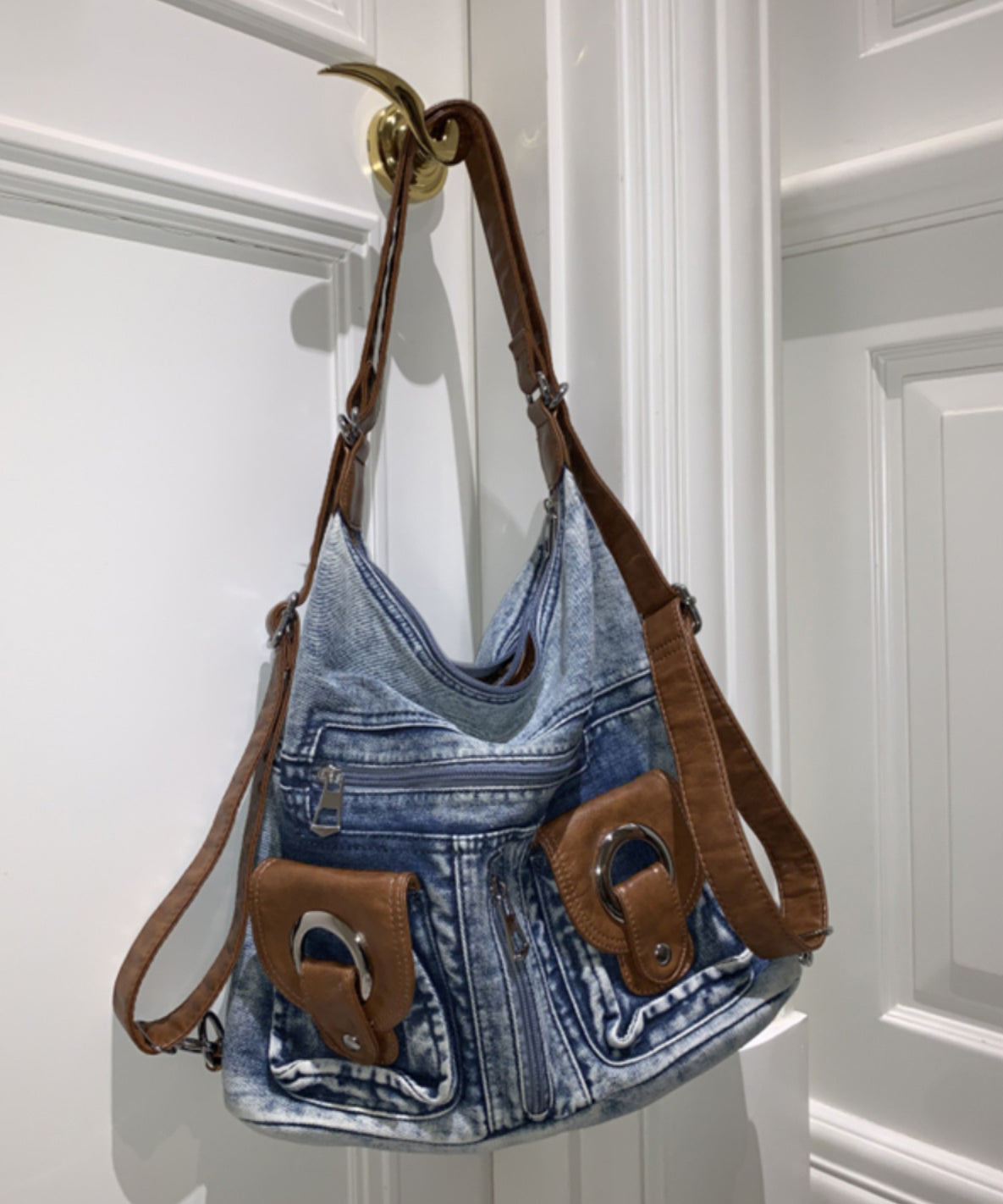 Sac à main en denim bleu polyvalent à grande capacité HJ1032