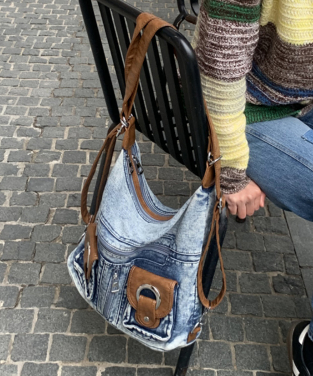 Sac à main en denim bleu polyvalent à grande capacité HJ1032