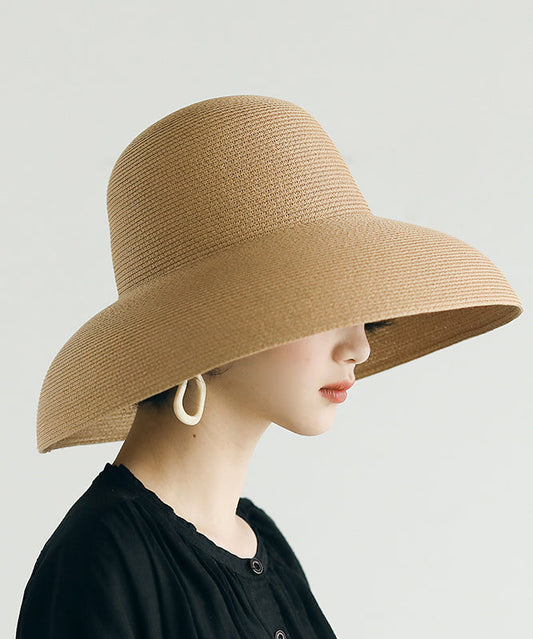 Khaki Hat Bucket Straw Large Woven Eaves Fashion Versatile