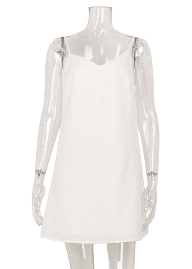 Mini Fashion White Dresses Lace Backless Up Summer Cotton