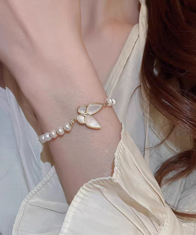 White Copper Alloy Charm Fashion Bracelet Pearl Butterfly