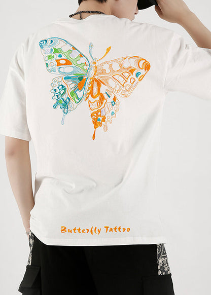 Shirts Embroideried White T Fashion Cotton Summer Butterfly