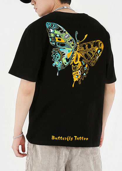 Shirts Embroideried White T Fashion Cotton Summer Butterfly
