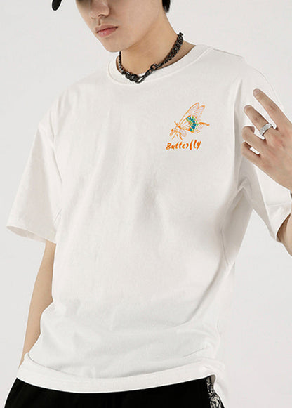 Shirts Embroideried White T Fashion Cotton Summer Butterfly