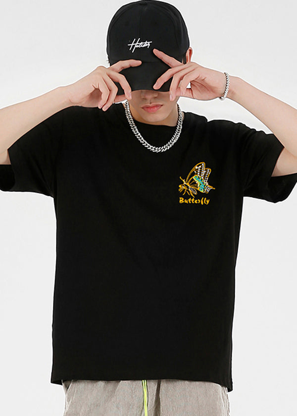 Shirts Embroideried White T Fashion Cotton Summer Butterfly