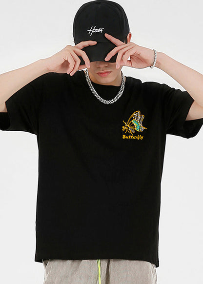 Shirts Embroideried White T Fashion Cotton Summer Butterfly