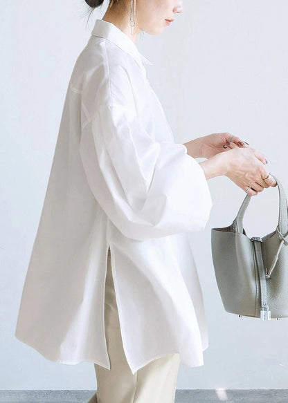 Top Oversized Blouse Lantern Side Open Cotton Fashion White