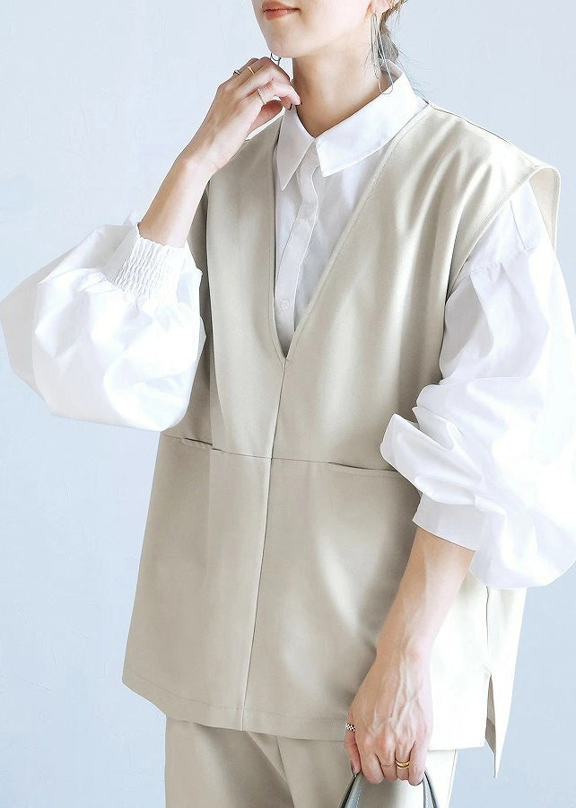 Top Oversized Blouse Lantern Side Open Cotton Fashion White