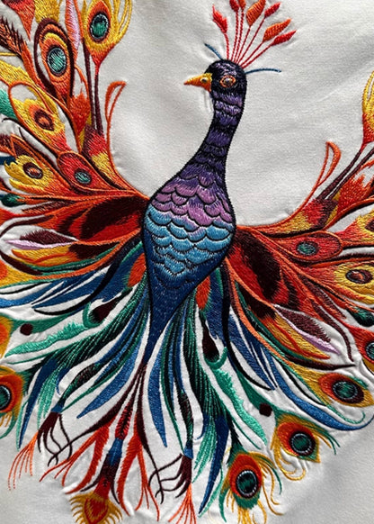 Embroideried Men Summer White Cotton Peacock T Fashion Shirt