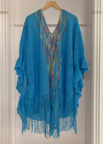 High Sleeve Knit Tassel Fashion Shawl Design Low Yellow Batwing