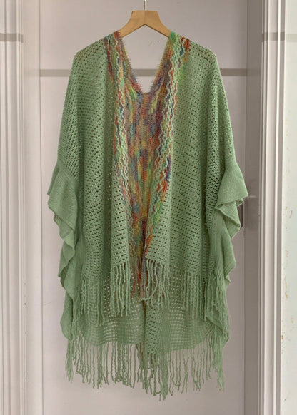 High Sleeve Knit Tassel Fashion Shawl Design Low Yellow Batwing