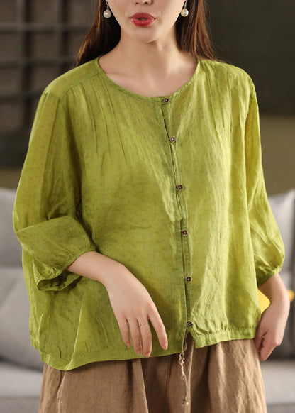 Button Summer Linen Top Fashion O Neck Yellow