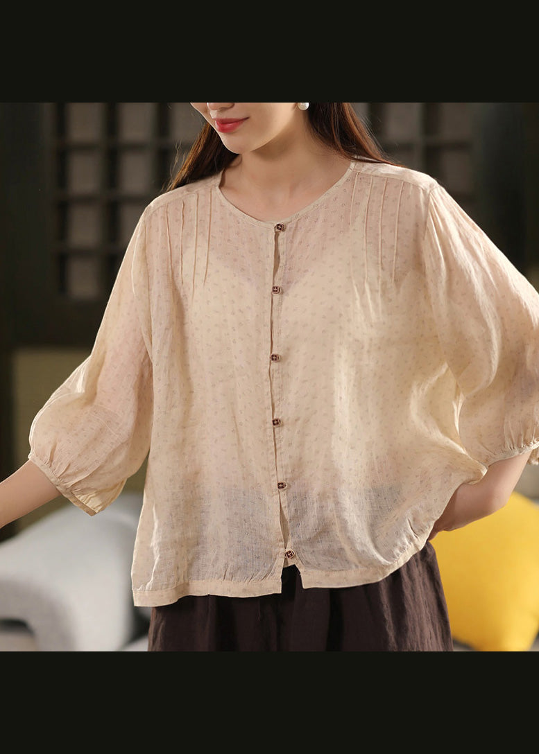 Button Summer Linen Top Fashion O Neck Yellow