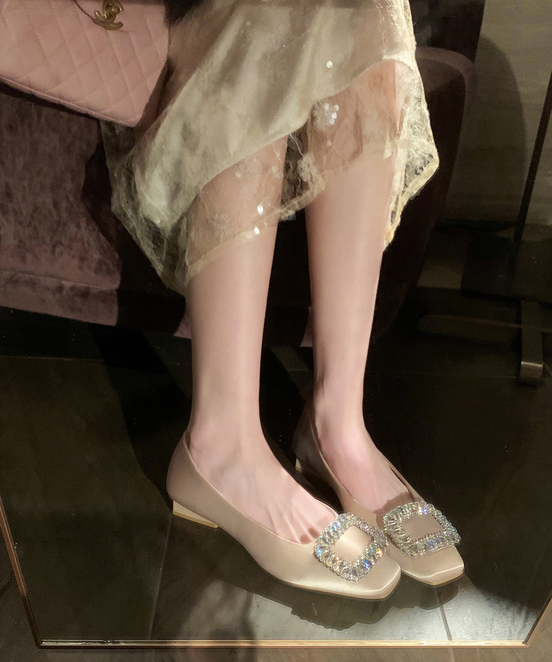 Zircon Fashion Silver Leather Sequined Flats Cowhide