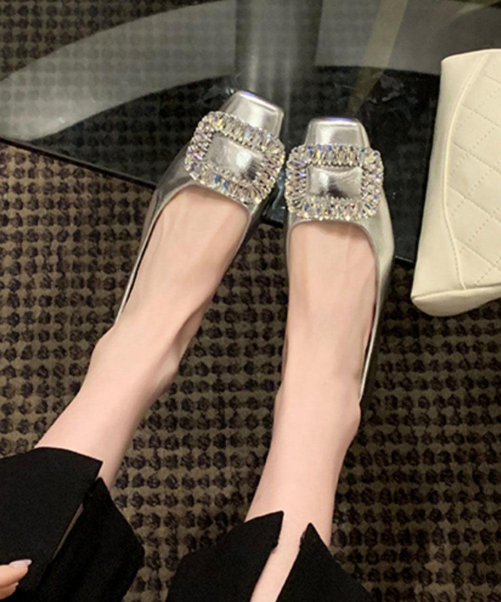 Zircon Fashion Silver Leather Sequined Flats Cowhide