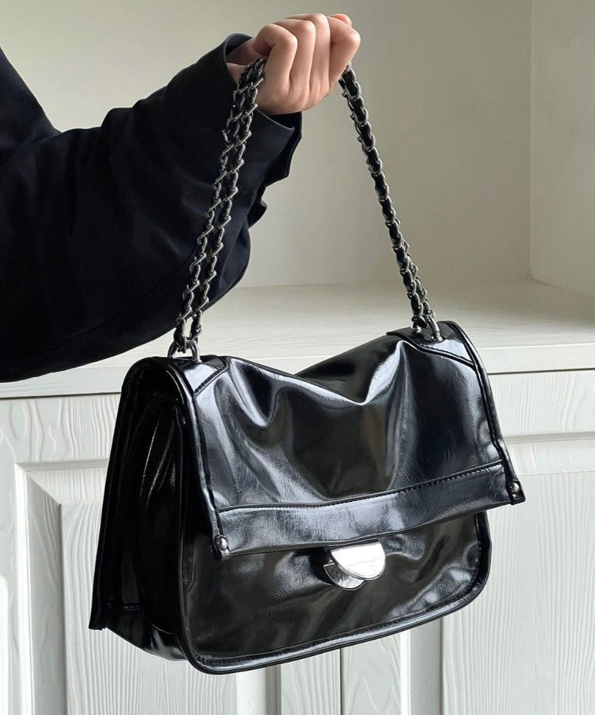 Sac à bandoulière en similicuir noir tendance et polyvalent MM072