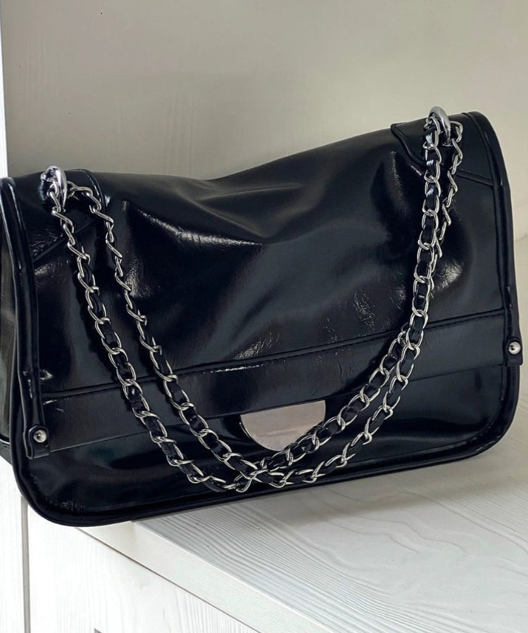 Sac à bandoulière en similicuir noir tendance et polyvalent MM072